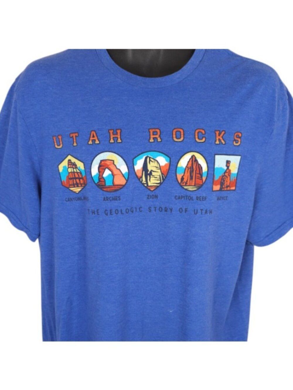 Utah National Parks T Shirt Mens Size XL Blue Geologic Rocks Canyonlands